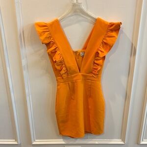 Runaway The Label Orange Ruffled V-Neck Dress